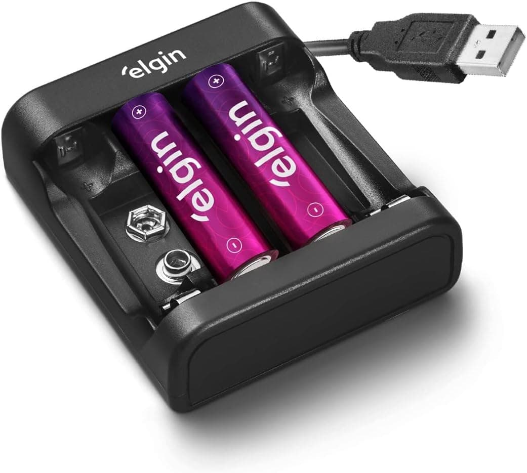 Carregador de Pilhas e Baterias USB | com 2 Pilhas AA 1500mAh recarregáveis