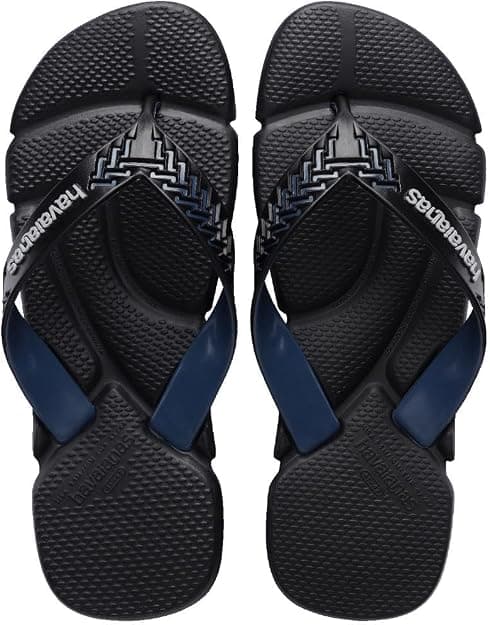 Havaianas Chinelos Power 2.0, Preto e Azul Indigo, Design Texturizado